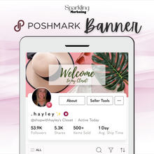 Load image into Gallery viewer, Poshmark Closet Header Banner // Welcome to My Closet // Pink &amp; Green Botanical Fashion Flat Lay
