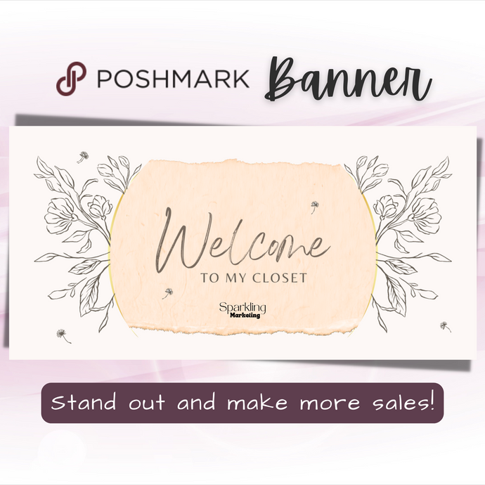 Poshmark Closet Header Banner // Welcome to My Closet // Ripped Paper Black Floral