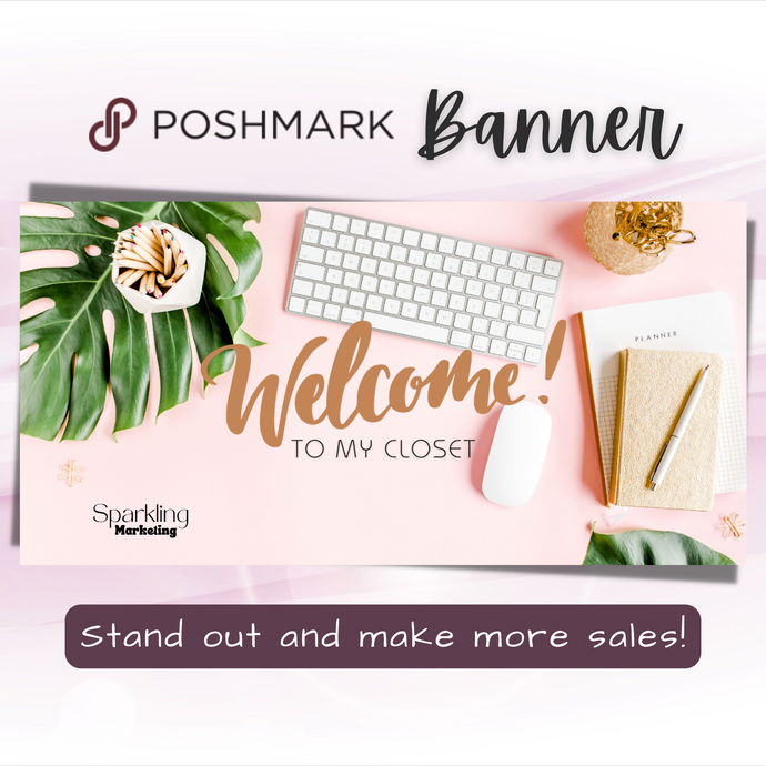 Poshmark Closet Header Banner // Welcome to My Closet // Tropical Pastel Feminine Desktop Workspace