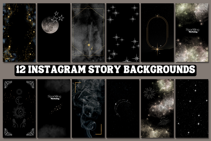 12 Celestial Black Golden Glitter Stardust Galaxy Instagram Story Backgrounds