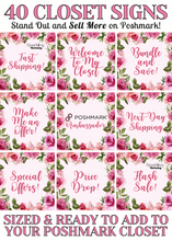 Load image into Gallery viewer, Set of 40 Poshmark Closet Signs [Watercolor Floral Pink Red Roses]
