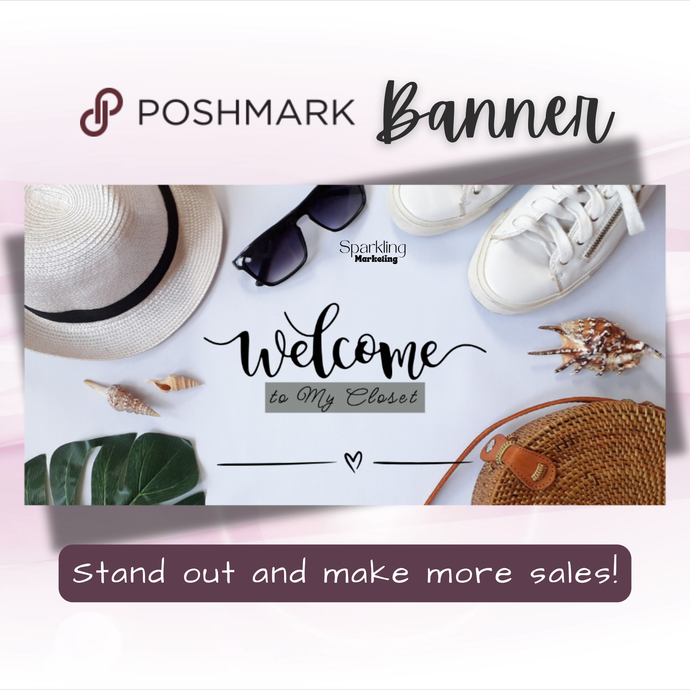 Poshmark Closet Header Banner // Welcome to My Closet // White Pink Floral Office Supplies Desk Flat Lay