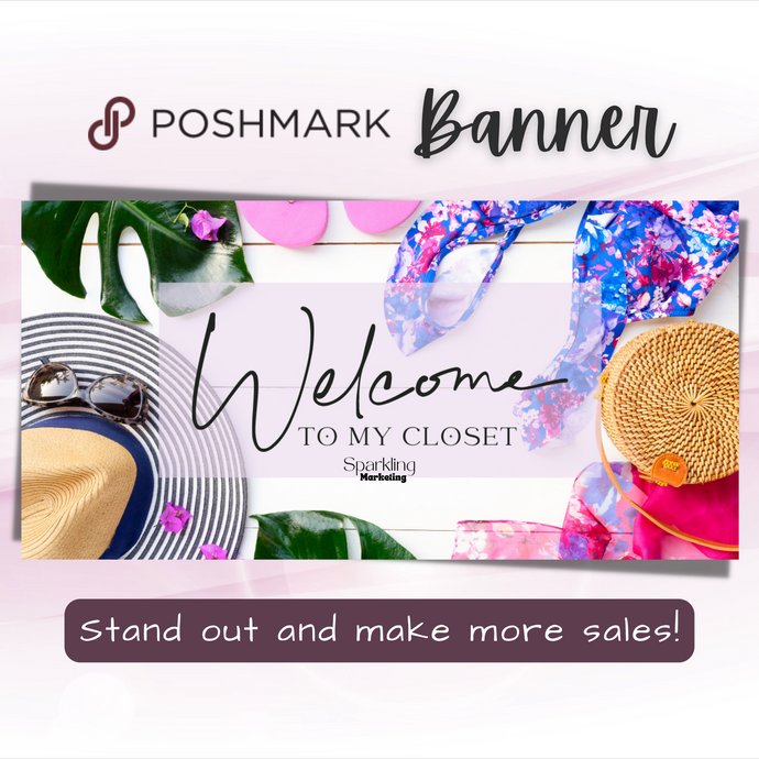 Poshmark Closet Header Banner // Welcome to My Closet // Botanical Poolside Summer Flat Lay Fashion