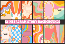 Load image into Gallery viewer, 12 Bright Floral Stripes Retro Good Vibes Instagram Story Backgrounds
