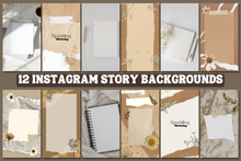Load image into Gallery viewer, 12 Beige Brown Delicate Floral Ripped Memo Paper Instagram Story Backgrounds
