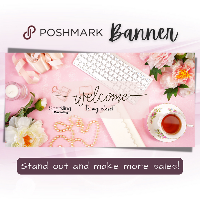 Poshmark Closet Header Banner // Welcome to My Closet // Pretty Pink Feminine Floral Desktop Aesthetic