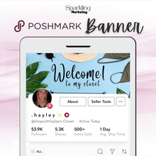 Load image into Gallery viewer, Poshmark Closet Header Banner // Welcome to My Closet // Blue Summer Fashion Flat Lay
