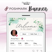 Load image into Gallery viewer, Poshmark Closet Header Banner // Welcome to My Closet // Green Watercolor Leaves
