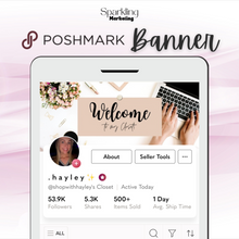 Load image into Gallery viewer, Poshmark Closet Header Banner // Welcome to My Closet // Floral Desktop Office Workspace Flat Lay
