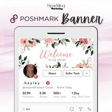 Load image into Gallery viewer, Poshmark Closet Header Banner // Welcome to My Closet // Pink &amp; Green Floral Watercolor Border
