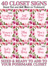 Load image into Gallery viewer, Set of 40 Poshmark Closet Signs [Watercolor Floral Pink Red Roses]
