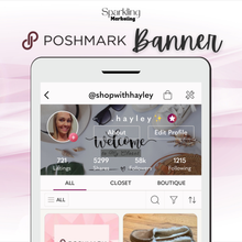 Load image into Gallery viewer, Poshmark Closet Header Banner // Welcome to My Closet // White Pink Floral Office Supplies Desk Flat Lay
