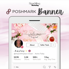 Load image into Gallery viewer, Poshmark Closet Header Banner // Welcome to My Closet // Pretty Pink Feminine Floral Desktop Aesthetic
