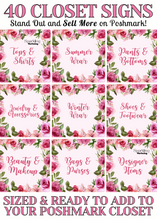 Load image into Gallery viewer, Set of 40 Poshmark Closet Signs [Watercolor Floral Pink Red Roses]
