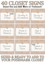 Load image into Gallery viewer, Set of 40 Poshmark Closet Signs [Rose Gold Glitter Thumbtack Note]
