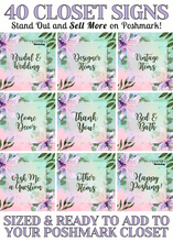 Load image into Gallery viewer, Set of 40 Poshmark Closet Signs [Purple Green Floral Watercolor Paint Stain]
