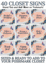 Load image into Gallery viewer, Set of 40 Poshmark Closet Signs [Blue Peach Butterfly Floral Watercolor]
