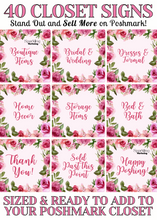 Load image into Gallery viewer, Set of 40 Poshmark Closet Signs [Watercolor Floral Pink Red Roses]
