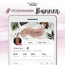 Load image into Gallery viewer, Poshmark Closet Header Banner // Welcome to My Closet // Feminine Flat Lay // Palm Branches &amp; Accessories
