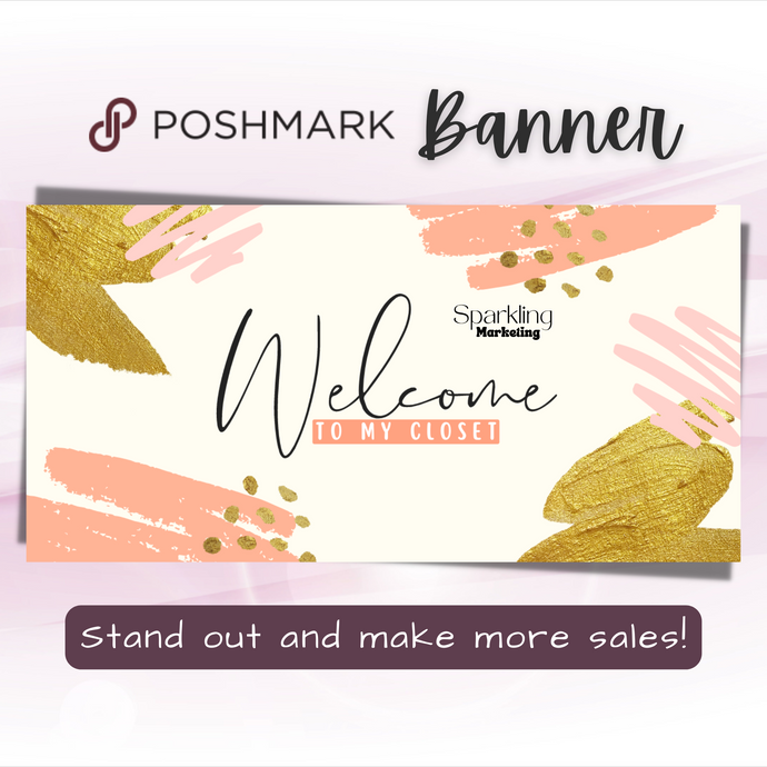 Poshmark Closet Header Banner // Welcome to My Closet // Peach & Gold Organic Brush Stripes