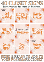Load image into Gallery viewer, 40 Poshmark Closet Signs, Orange Floral Watercolor // Instant Digital Download, Poshmark Seller Tools, Poshmark Signs, Poshmark Banner
