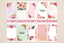 Load image into Gallery viewer, 10 Insta Story Backgrounds, Feminine Pink Floral Watercolor // Instagram Background, Instagram Stories, Story Background, Instagram Template

