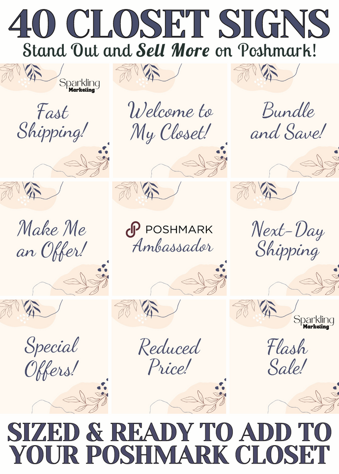 40 Poshmark Closet Signs, Minimal Cream Boho // Instant Digital Download, Poshmark Seller Tools, Poshmark Signs, Poshmark Banner, Reseller