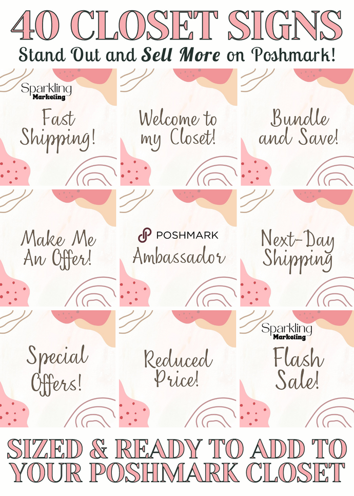 Set of 40 Poshmark Closet Signs [Pink & Beige Organic]