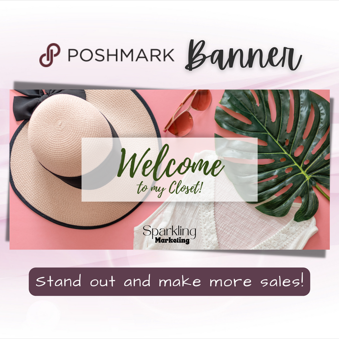 Poshmark Closet Header Banner // Welcome to My Closet // Pink & Green Botanical Fashion Flat Lay