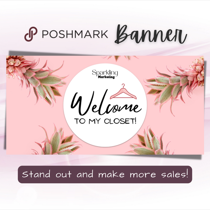 Poshmark Closet Header Banner // Welcome to My Closet // Pink Tropical Pineapple