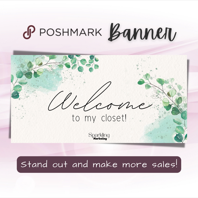 Poshmark Closet Header Banner // Welcome to My Closet // Green Watercolor Leaves