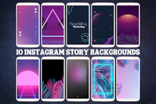 Load image into Gallery viewer, Instagram Story Backgrounds, Black &amp; Purple Gradient, Botanical Neon Light Frames, Instagram Background, Instagram Stories, Story Background
