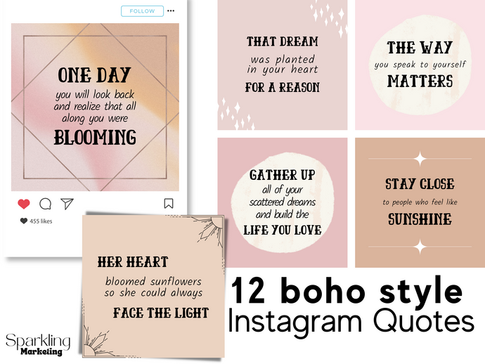 Inspirational Boho Instagram Quotes, Social Media Posts, Instagram Bundle for Small Business, Blogger, Influencer