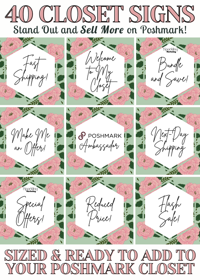 Set of 40 Poshmark Closet Signs [Pink & Green Floral]