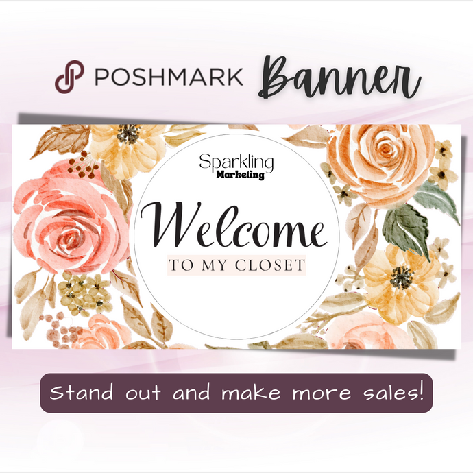 Poshmark Closet Header Banner // Welcome to My Closet // Soft Peach Floral Watercolor Wreath