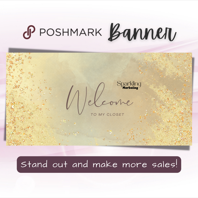 Poshmark Closet Header Banner // Welcome to My Closet // Gold Stone Glitter