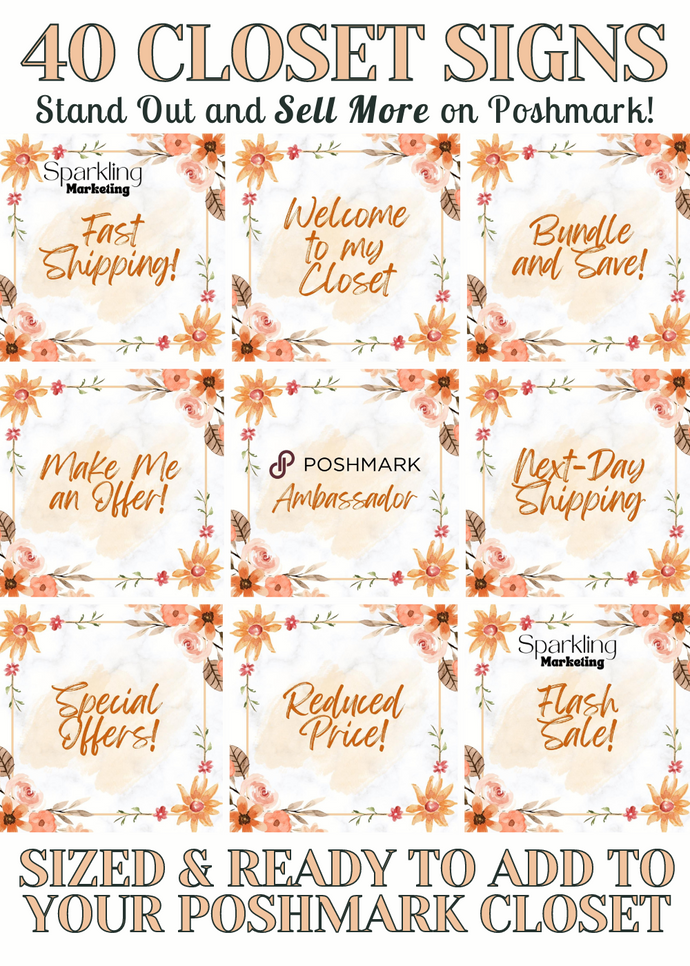 Set of 40 Poshmark Closet Signs [Floral Fall Watercolor]