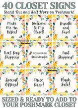 Load image into Gallery viewer, Poshmark Closet Sign Bundle, 40 Ready-to-Use Bright Floral Watercolor Signs, Instant Download, Poshmark Seller, Reseller, Closet Dividers

