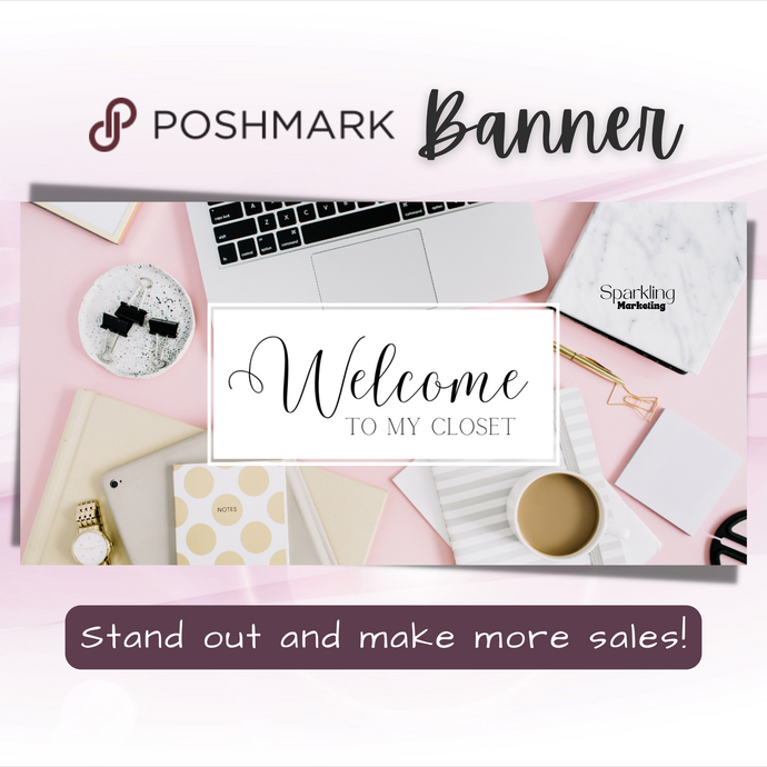 Poshmark Closet Header Banner // Welcome to My Closet // Modern Pink Workspace Flat Lay