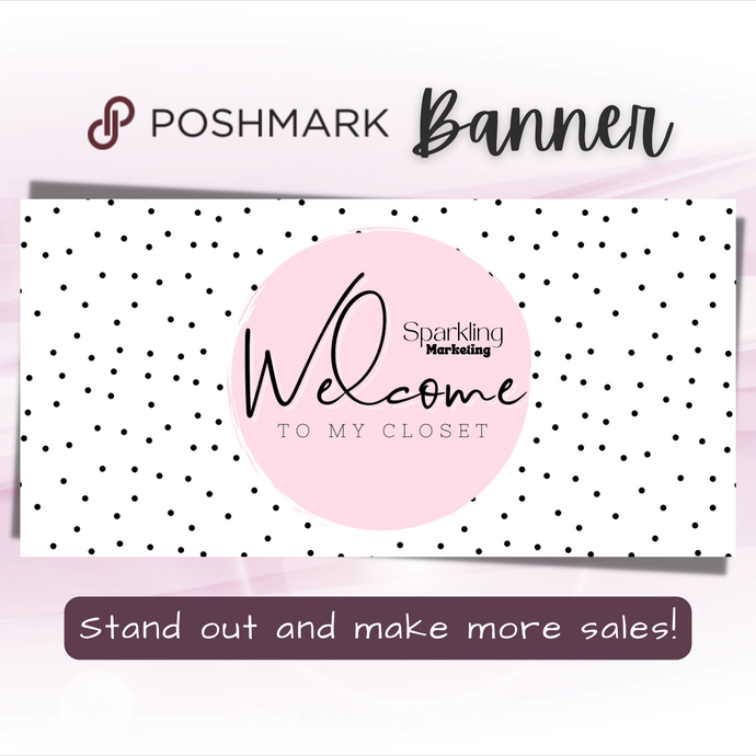 Poshmark Closet Header Banner // Welcome to My Closet // Light Pink & Black Polka Dot