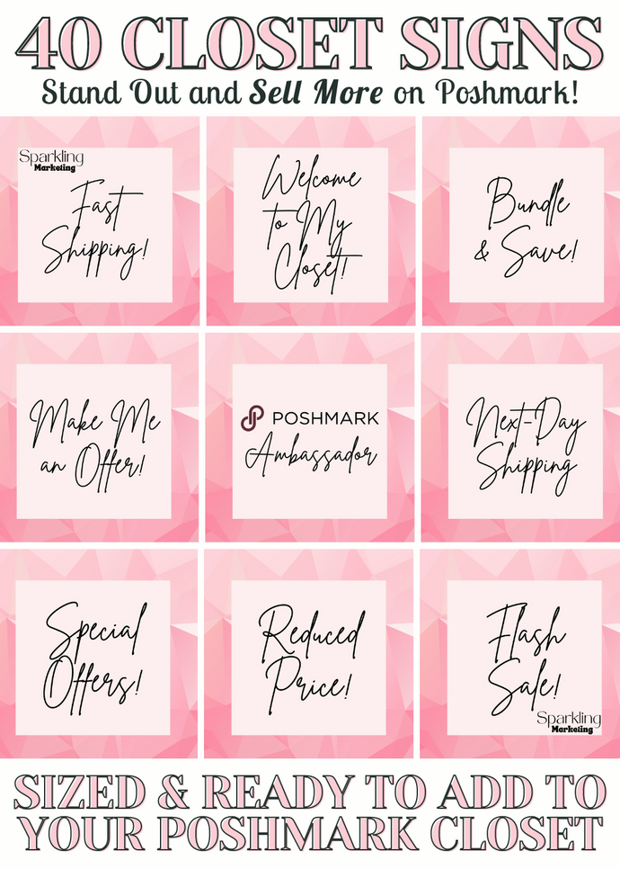 Set of 40 Poshmark Closet Signs [Pink Modern Cursive]