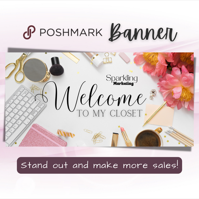 Poshmark Closet Header Banner // Welcome to My Closet // Feminine Floral Flat Lay