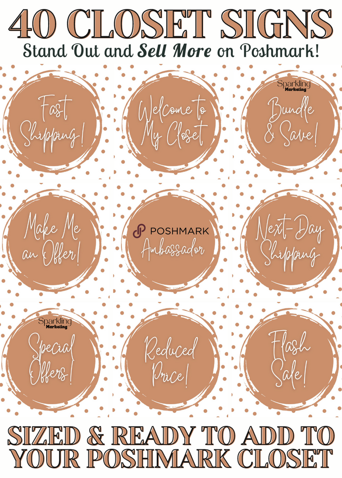 Set of 40 Poshmark Closet Signs [Pear Polka Dot]