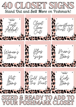 Load image into Gallery viewer, Set of 40 Poshmark Closet Signs [Light Pink &amp; Black Leopard Print]
