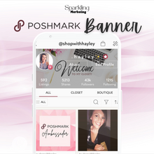 Load image into Gallery viewer, Poshmark Closet Header Banner // Welcome to My Closet // Pink Peonies &amp; Macbook Flat Lay
