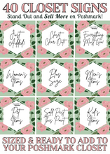 Load image into Gallery viewer, Set of 40 Poshmark Closet Signs [Pink &amp; Green Floral]
