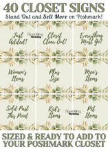 Load image into Gallery viewer, Set of 40 Poshmark Closet Signs [Green &amp; Golden Floral]

