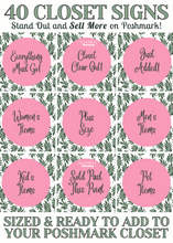 Load image into Gallery viewer, Set of 40 Poshmark Closet Signs [Pink &amp; Green Tropical Eucalyptus]
