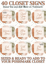 Load image into Gallery viewer, Set of 40 Poshmark Closet Signs [Earthy Orange &amp; Green Abstract Watercolor]
