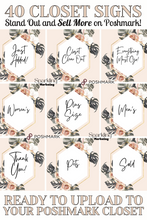 Load image into Gallery viewer, Poshmark Closet Sign Bundle, 40 Ready-to-Use Elegant Peach Floral Signs, Instant Download, Poshmark Seller, Reseller, Closet Dividers
